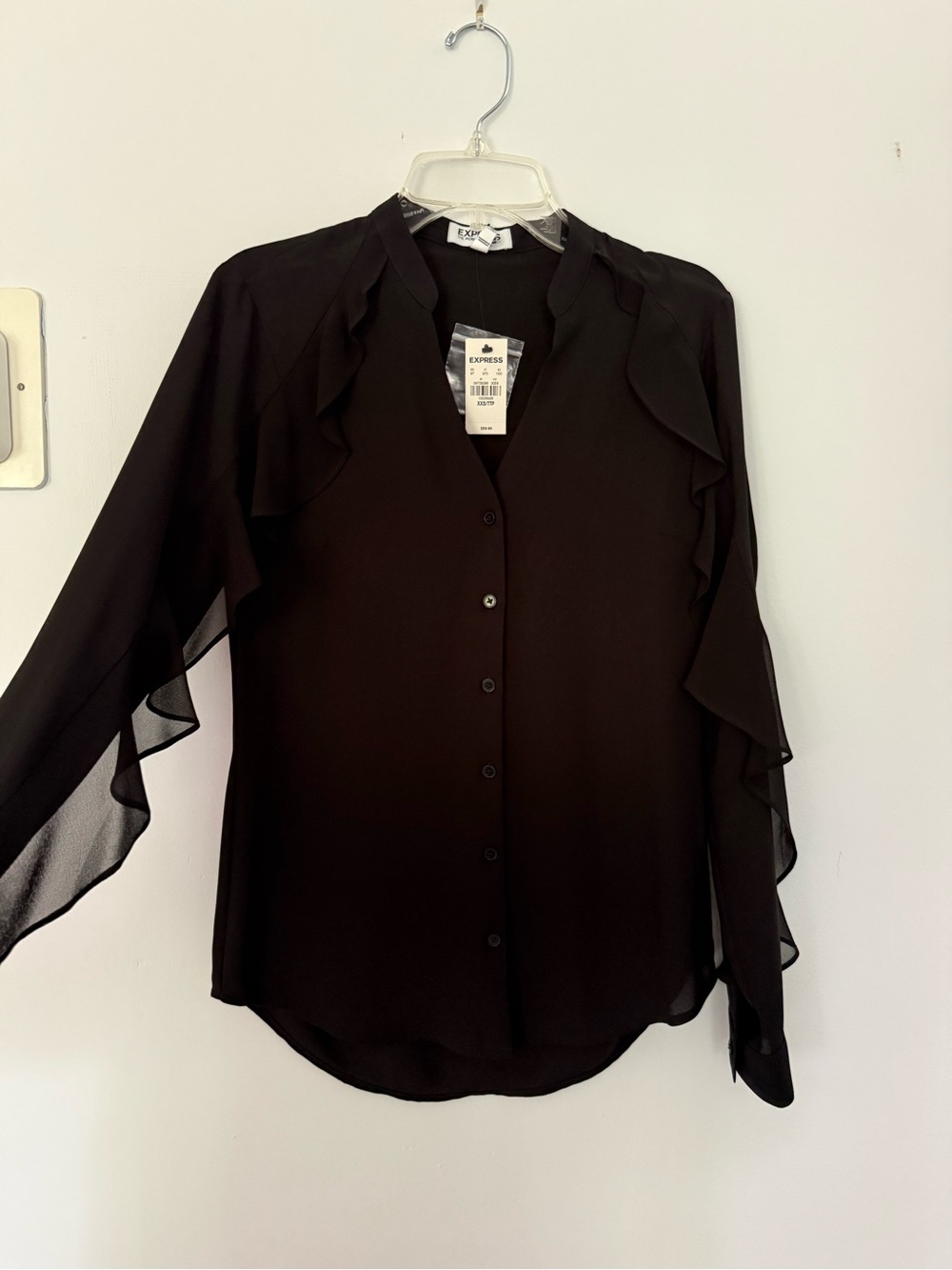 Express Black Ruffle-Trim Slim Fit Portfolio Shirt